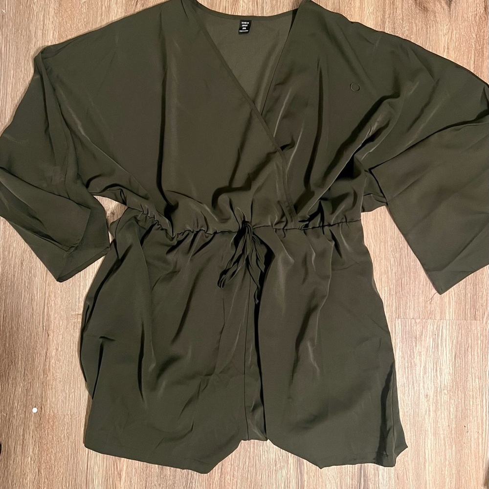 Shein Dark Green Batwing Sleeve Romper